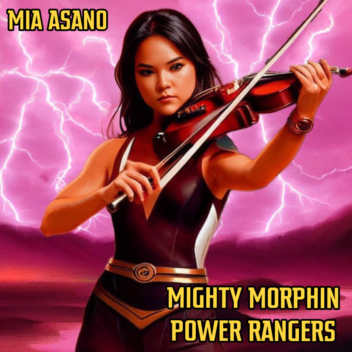 Cover art for Mia Asano's viral electric violin cover of the mighty morphin power rangers theme song dedicated to Jason David Frank
